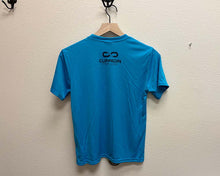 Load image into Gallery viewer, Folsom Grom 2022 Tech Shirt Neon Blue Navy Logo
